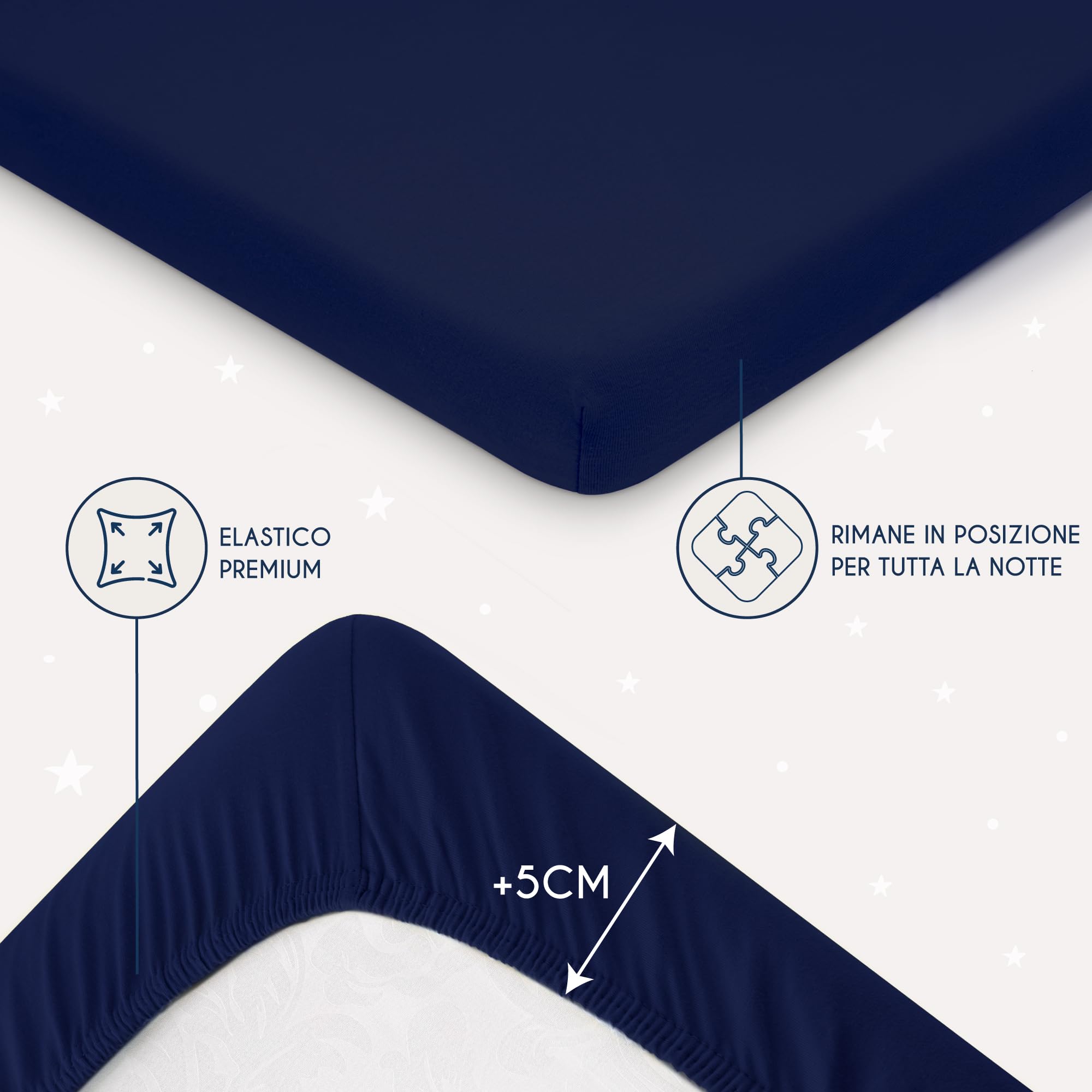 Dreamzie - Set 2 Lenzuolo con Angoli Cotone Bambini - 60x120/ 70x140 - Oeko Tex certificato - Blu Scuro - Lenzuolo con Angoli 60x120/ 70x140