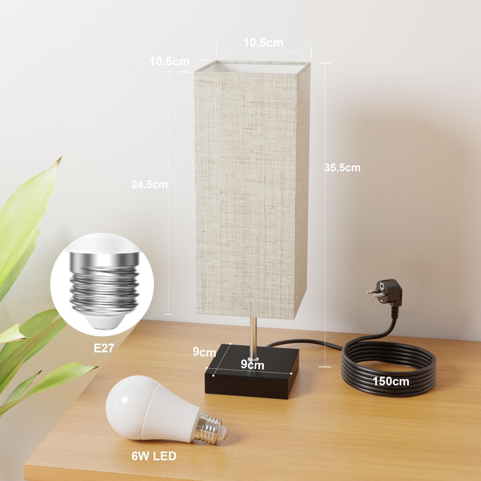 Lamparas de Mesita de Noche, Lámparas de Mesa con 2 Puertos USB de Carga Rrápida, 3 Temperaturas de Color y Regulación Continua, 2 Bombillas E27 de 6W para Dormitorio, Ssalón, Ooficina