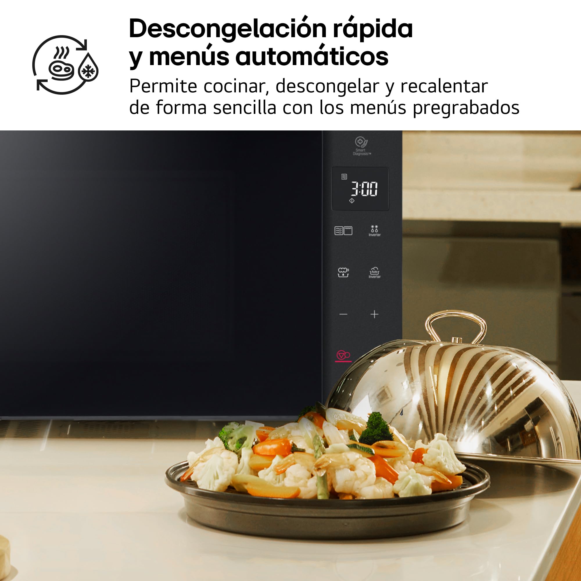 LG MH7235GPS - Microondas con Grill 2 en 1, 32L, Smart Inverter 1200 W, Panel Táctil y Giratorio, Cocina Rápida y Uniforme, Display LED, Easy Clan, Ahorro Energético, Negro