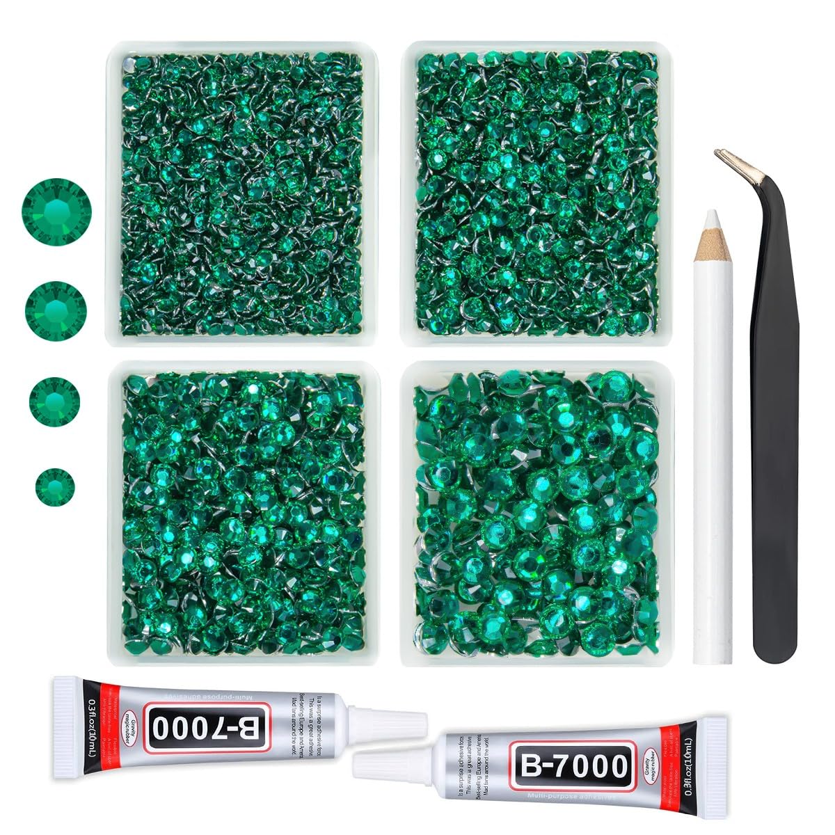 qiipii Jade Green Crystal Resin Rhinestones w B7000 Jewelry Glue for Bedazzling Crafting 3mm- 6mm Flatback Stones Diamonds Crystals Gems Charms for
