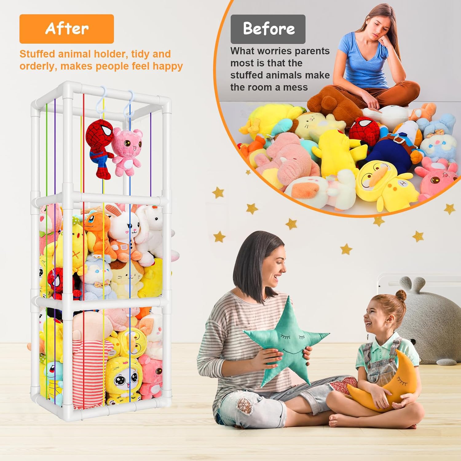 Red de Almacenamiento para Peluches, Almacén Grande de Juguetes de Peluche con Bandas Elásticas y Ganchos, Zoológico Vertical para Habitación Infantil, Sala de Estar y Cuarto de Juegos, Ahorra Espacio