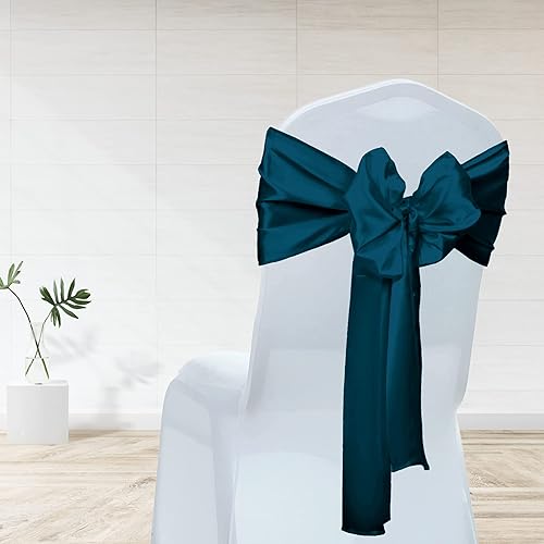 Miniatura 6 de Paquete de 12 caminos de mesa de satén de 12 x 108 pulgadas de largo, camino de mesa de satén verde azulado oscuro para decoración de fiestas,