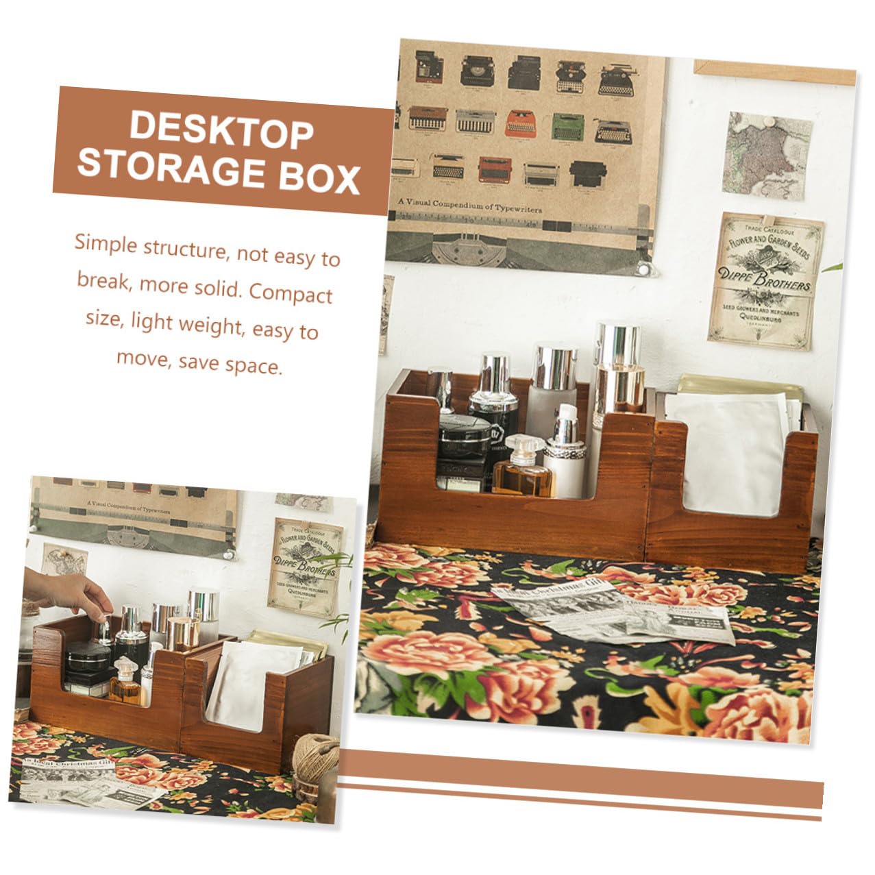 Organizador de Madera para Accesorios de Escritorio 2 Piezas, Caja de Almacenamiento Ligera y Fácil de Mover para Dormitorio o Estudio