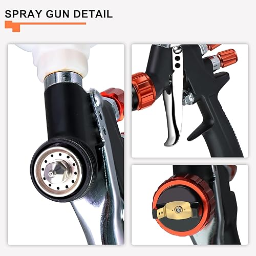 Miniatura 2 de HVLP - Pistola de pulverización de aire con boquillas de 0.047 in, vaso de plástico de 300 cc, pistola de pintura automática, pistolas de pintura