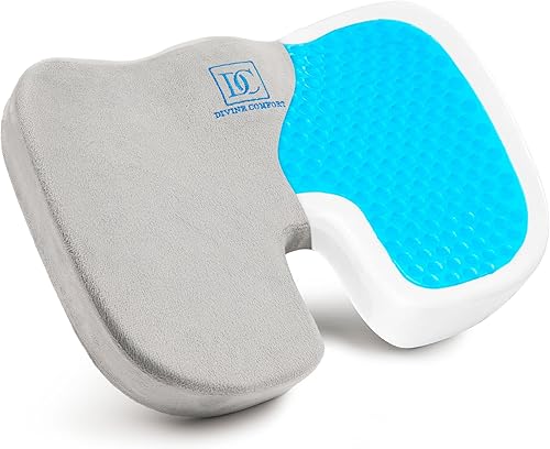 Divine Comfort Cojín de asiento de espuma viscoelástica mejorada de gel, cojín de coxis de gel de control climático para aliviar el dolor de coxis,