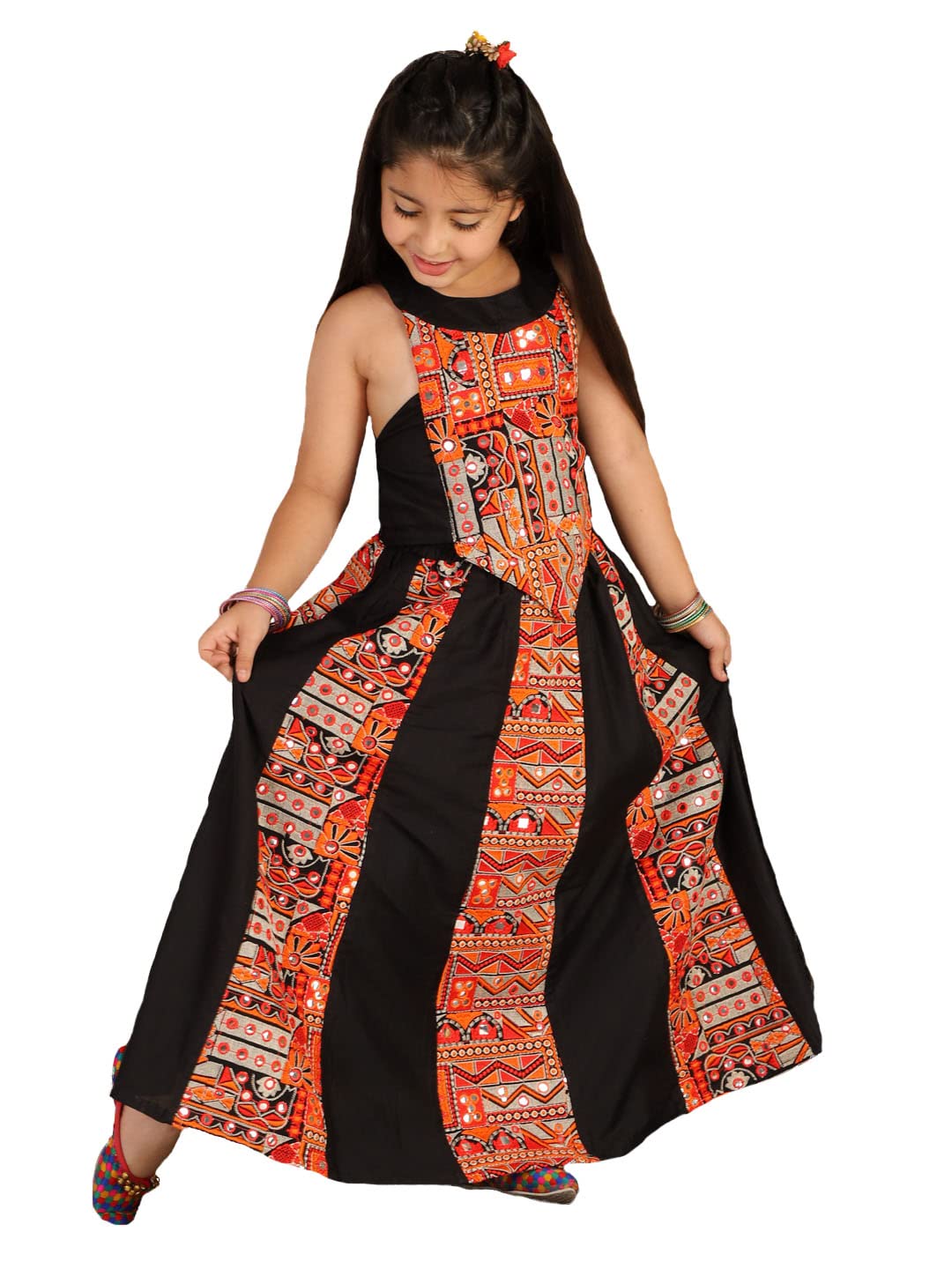 JBN Creation Lehenga Choli de algodón de seda para niña (VASGLC027_32_Rojo, verde botella y oro_8 9 años)