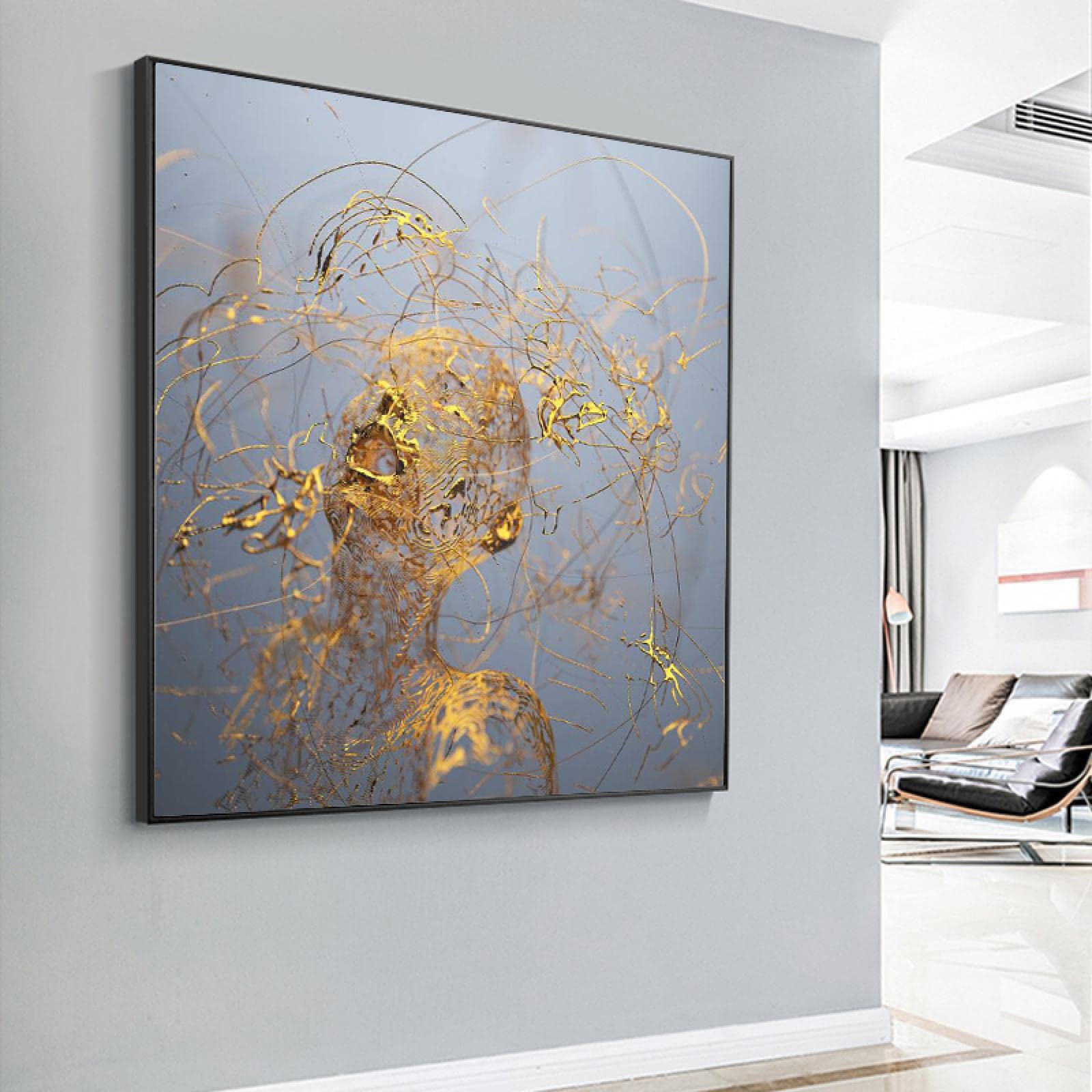Amazon.co.jp: 抽象的な金の金属の彫刻の芸術のキャンバスの版画の絵画