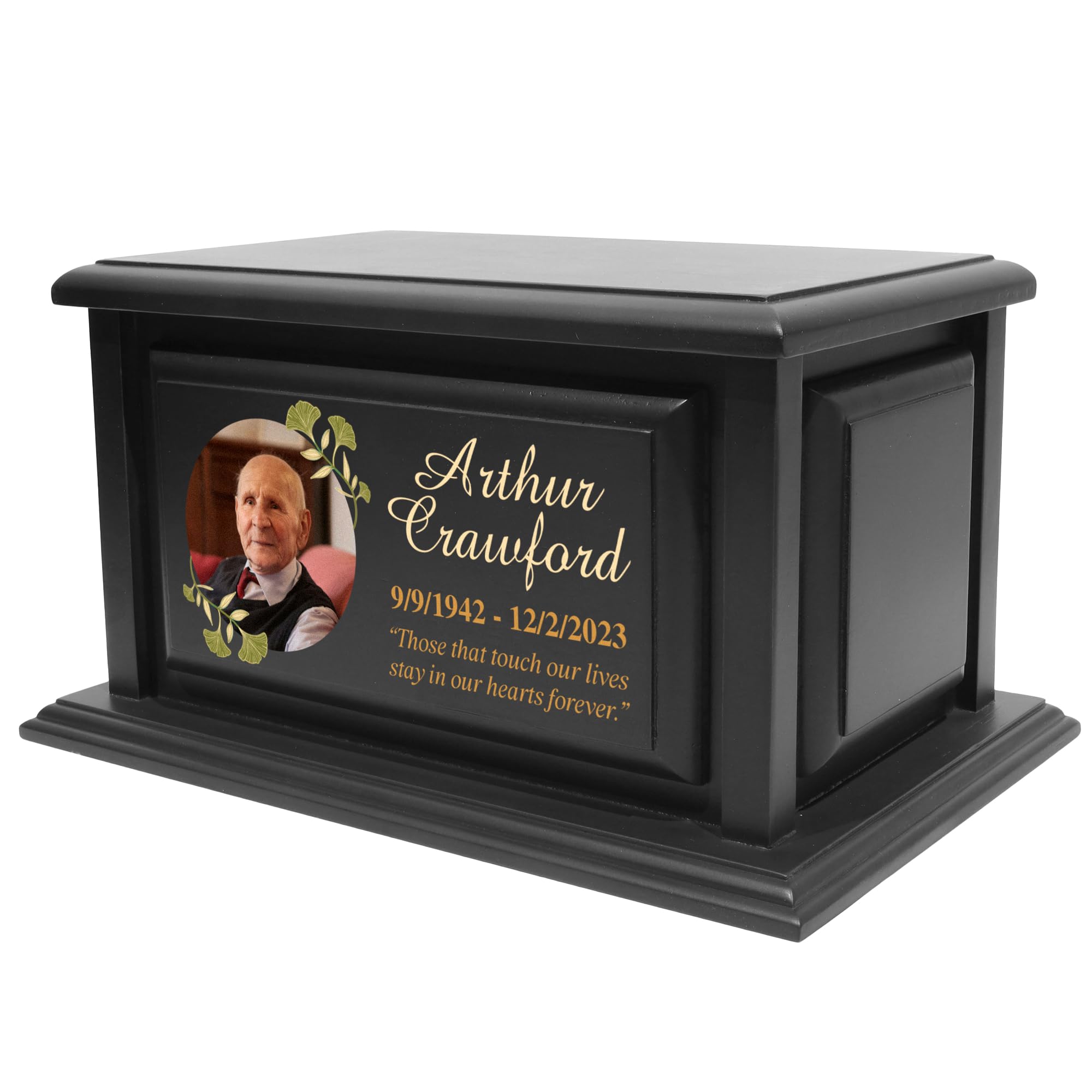 Basic Fundamentals Personalized Solid Wood Human Urns for Ashes 250lbs, Custom Urn Box for Human Ashes, Large Burial and Cremation Urns for Ashes,