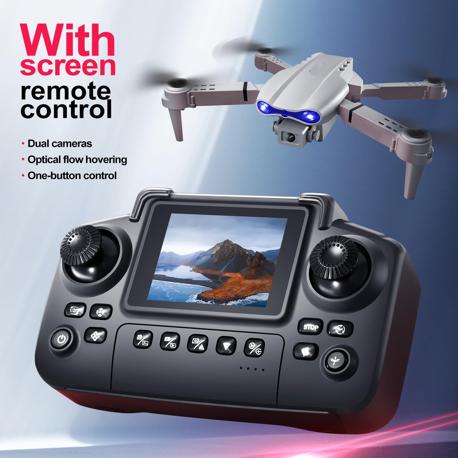 Dron De Fotografía Aérea HD Con Cámara Dual 4K Y Pantalla, Cuadricóptero RC Plegable For Uso En Exteriores