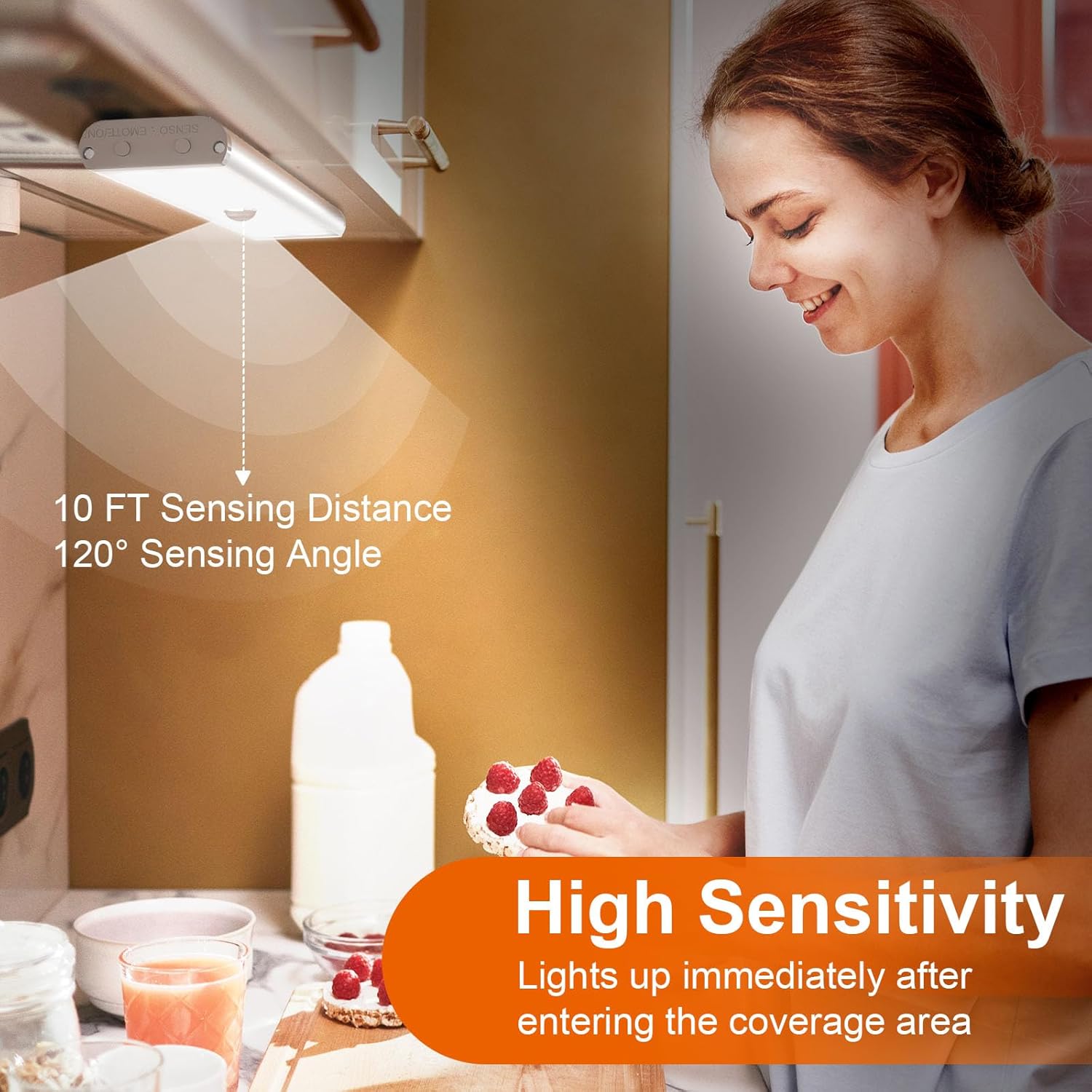 Diomart Under Cabinet Lights, Rechargeable Motion Sensor Light Indoor Night Lights, 58 LED Wireless Under Counter Lighting with Remote Control for Kitchen, Wardrobe, Hallway, Stairs (6 Pcs)