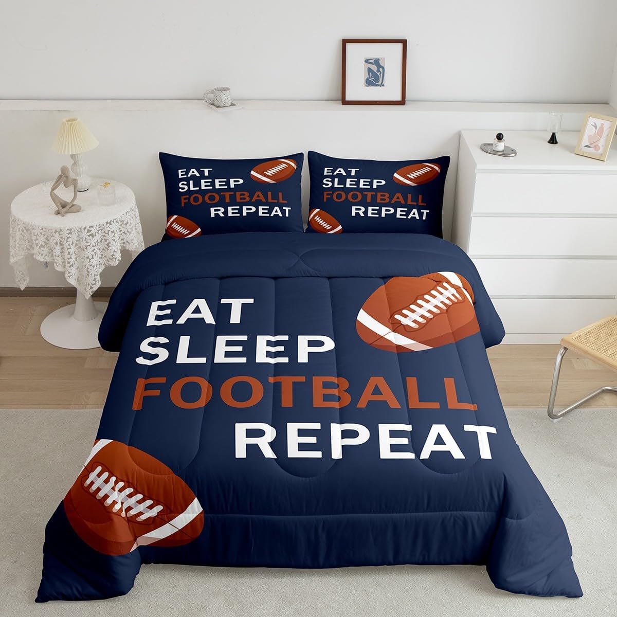 Feelyou Kids Eat Sleep Volleyball Comforter Set Twin Size, Volleyball Bedding Set Ball Games Comforter for Boys Girls Sports Duvet Insert Microfiber Bed Set