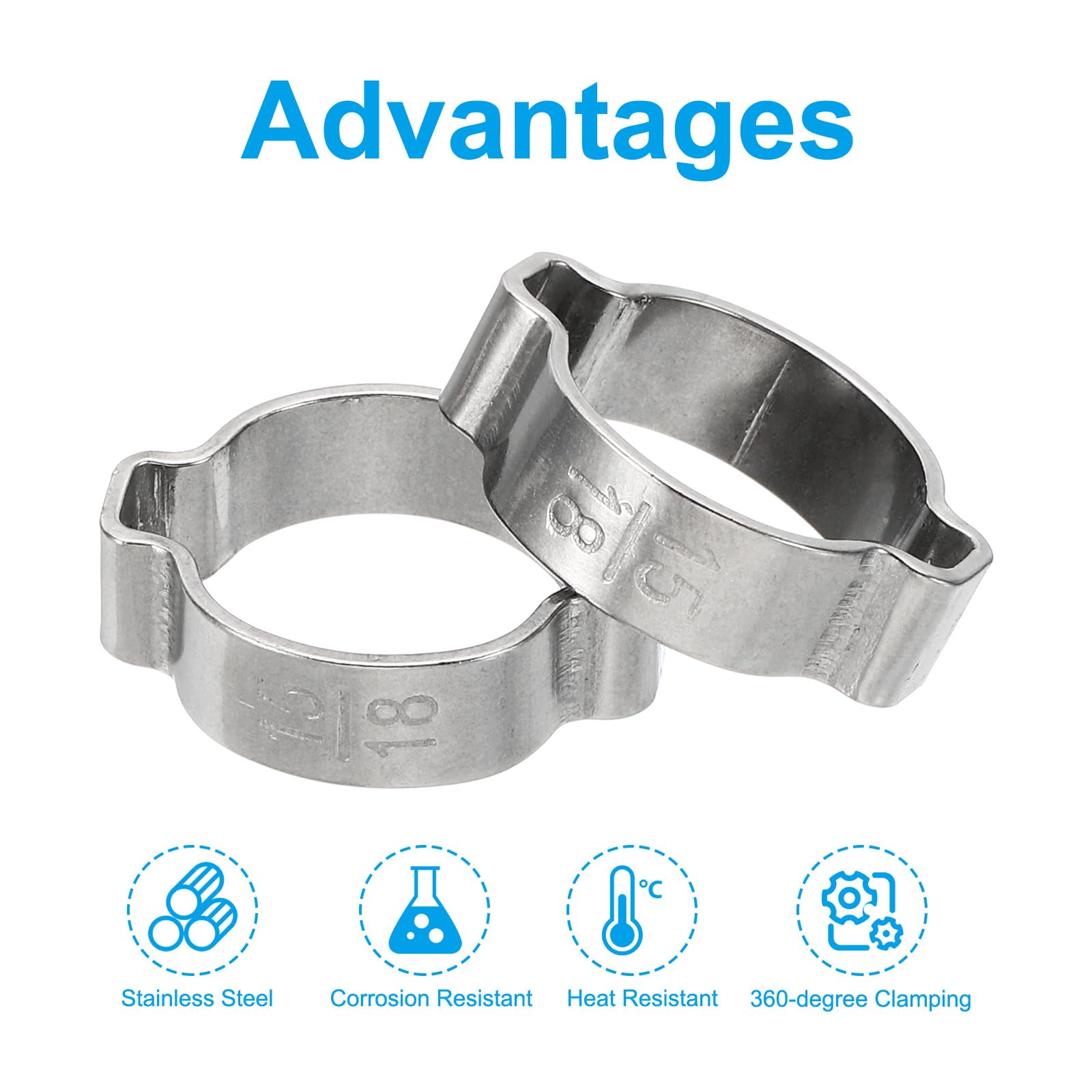 PATIKIL 10 Pack 15-18mm Double Ear Hose Clamp, 304 Stainless Steel O Clip Crimp Rings for Fuel Petrol Pipe Tube Fitting Connections, Silver Tone - Image 4