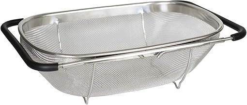 Artigee Over The Sink Colander with Expandable Rubber Grip Handles - Fine Mesh Oval Strainer in Stainless Steel - Strain, Drain, Rinse Fruits and Vegetables - Dishwasher Safe