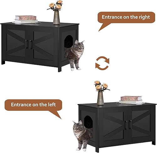 Miniatura 6 de Homhedy Caja de arena para gatos, muebles ocultos con puerta de granero, muebles de madera para baño, casa de gato, se adapta a la mayoría de cajas