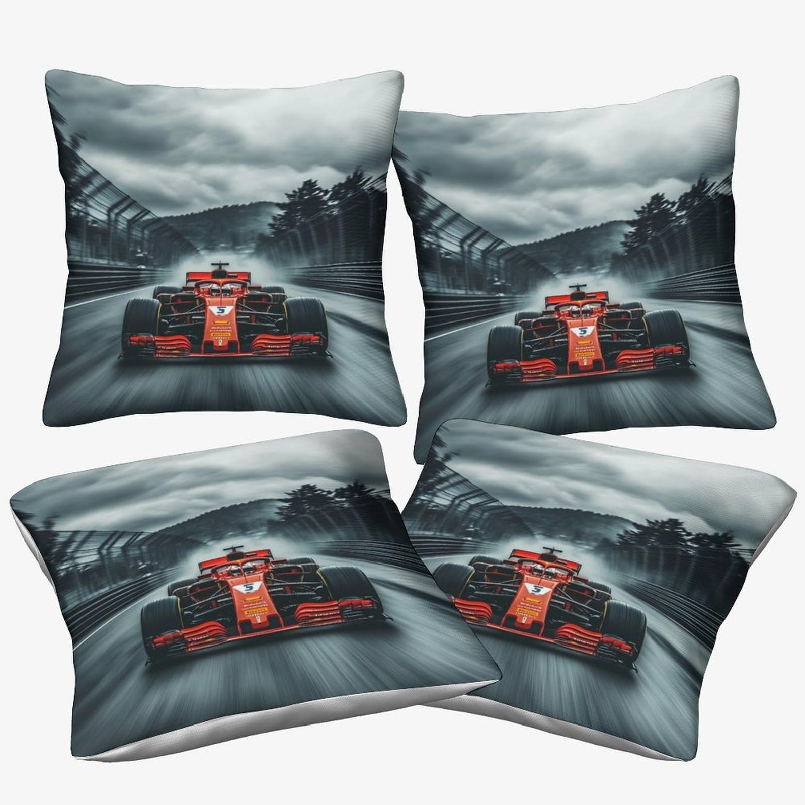 Dafufbw Formulaa Racing Microfiber Throw Pillow Case, 45X45cm, 4Pcs, Gift For Wife, Girlfriend, Gift For Couples, Wedding, Racing Car Cushion Cover For Sofa Couch Bed