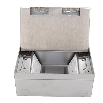 Focket Floor Recessed Outlet Kit, Stainless Steel Flat Recessed Concealed Outlet Kit with 4 Receptacles, Outlet Box for Office