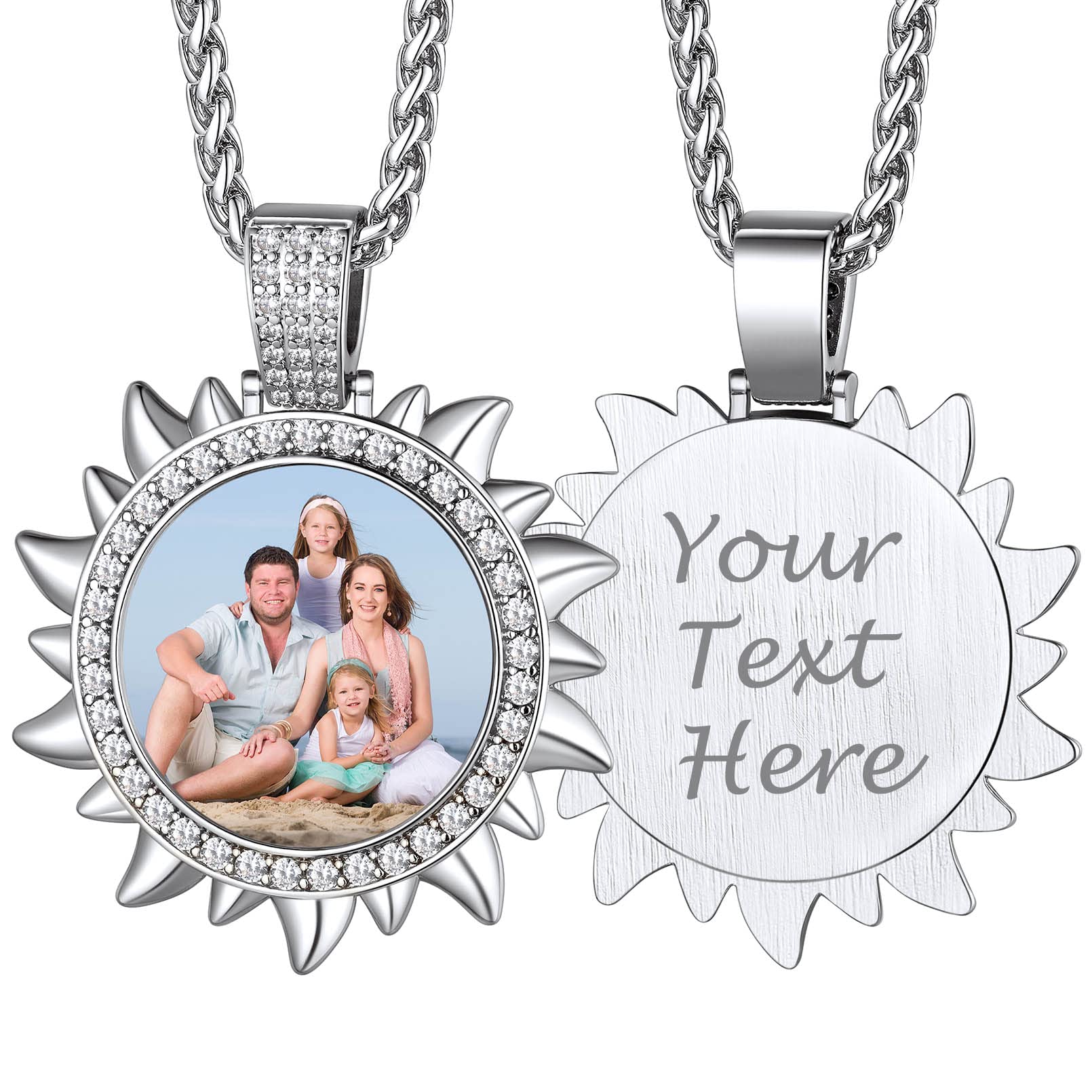 Custom4U Picture Necklace Personalized Photo Circle Chain for Men Women