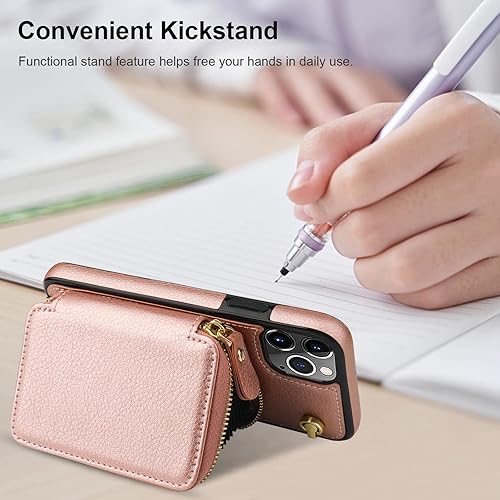 Miniatura 6 de Bocasal Funda tipo cartera cruzada para iPhone 11 Pro Max, funda de piel con bloqueo RFID y soporte para tarjetas, funda protectora con cremallera y