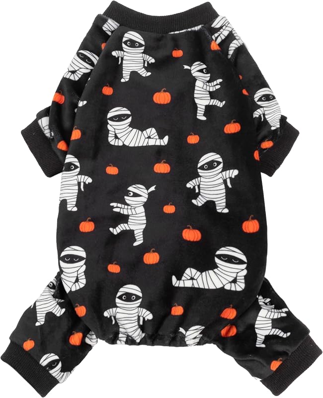 Pijama Fantasia de Halloween para Cães Pequenos com Estampa de Múmia e Abóbora Fitwarm, Tamanho Médio