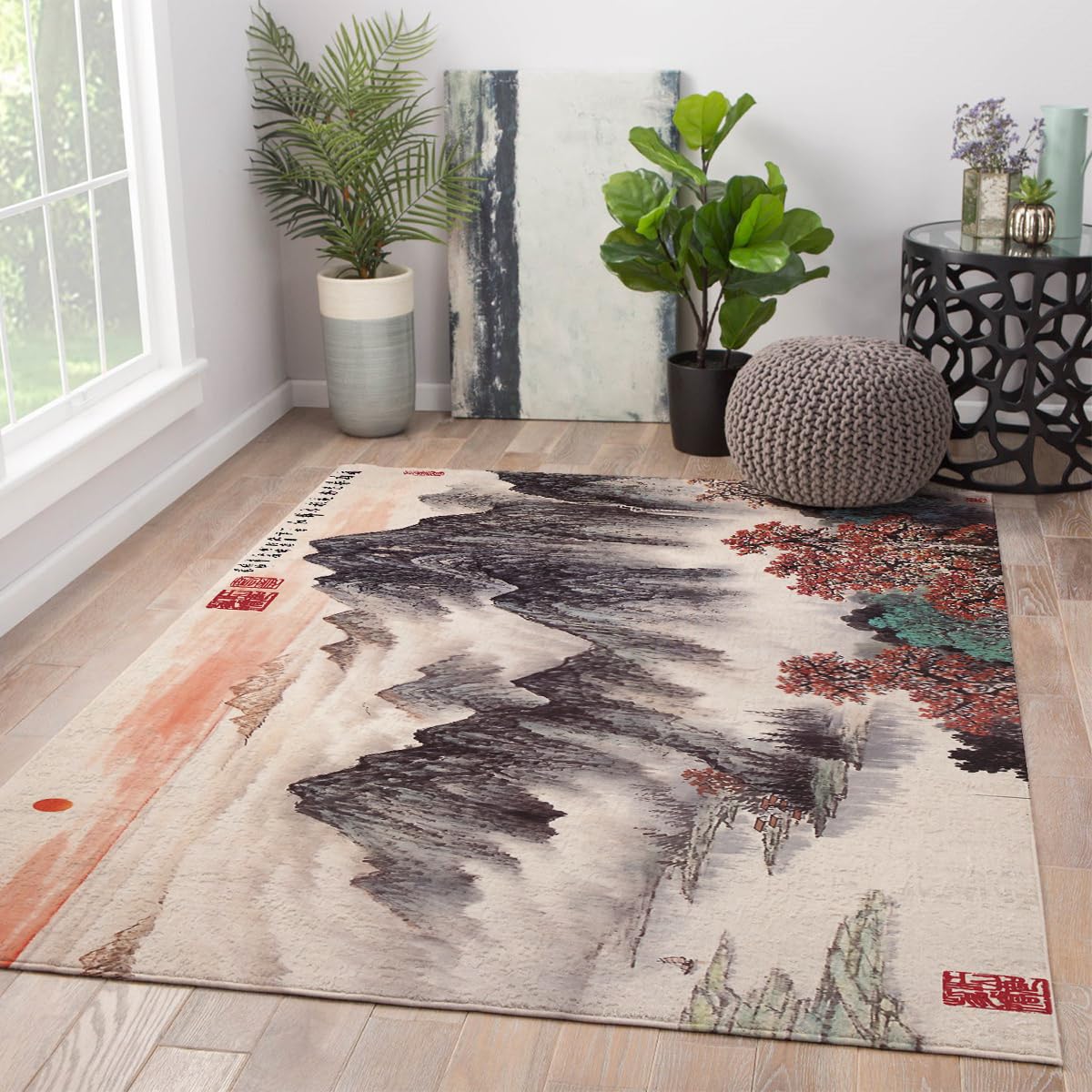 Tapis de sol à poils bas fluide pour chaise de bureau art calligraphié 90x120cm