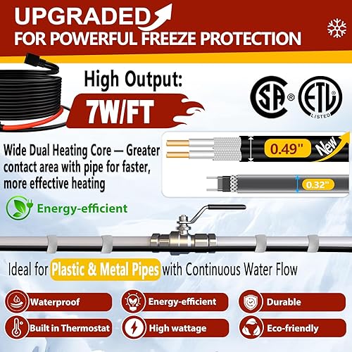 Miniatura 18 de Cable de calefacción de tubería TDSF, 120 V, 6 pies, autoregulable 3 W/FT