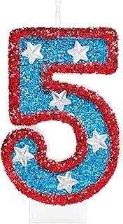 Red 5th Birthday Candle Hero Blue Birthday Candle 3D Number 5 Candle for Red Blue Birthday Number Candles American Flag Perfect for Independence Day and Captain Party Supplies