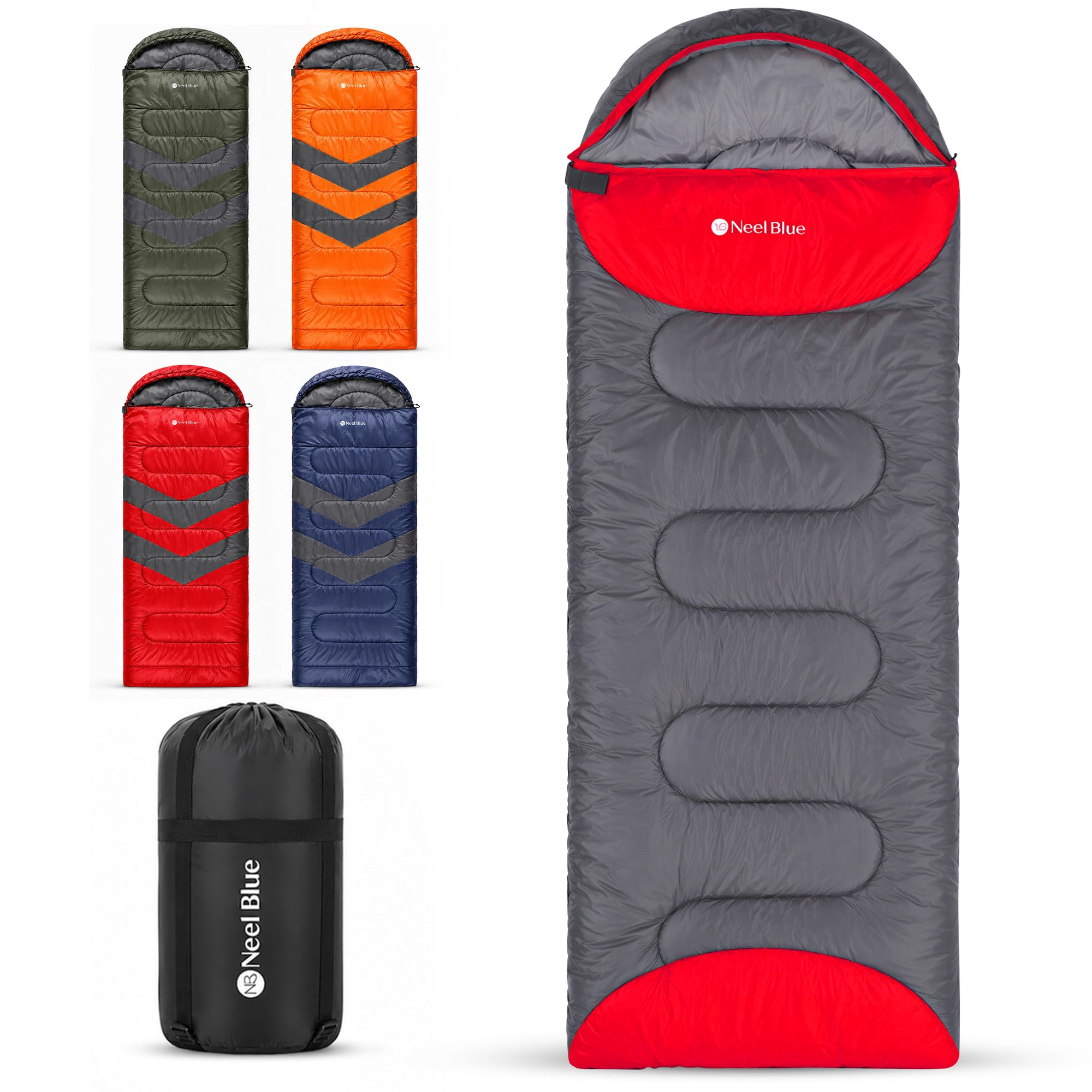 WedDecor Sleeping Bag for Adults, 4 Seasons, Waterproof Hooded, Grey Orange