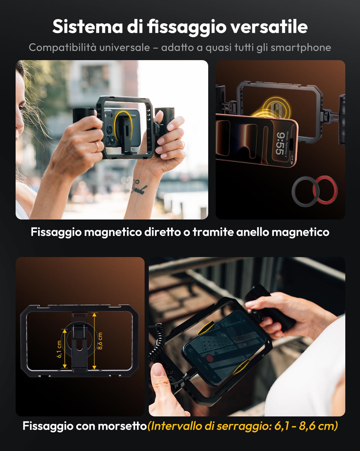 Rollei Universal Smartphone Cage All-in-One in Alluminio con Impugnature