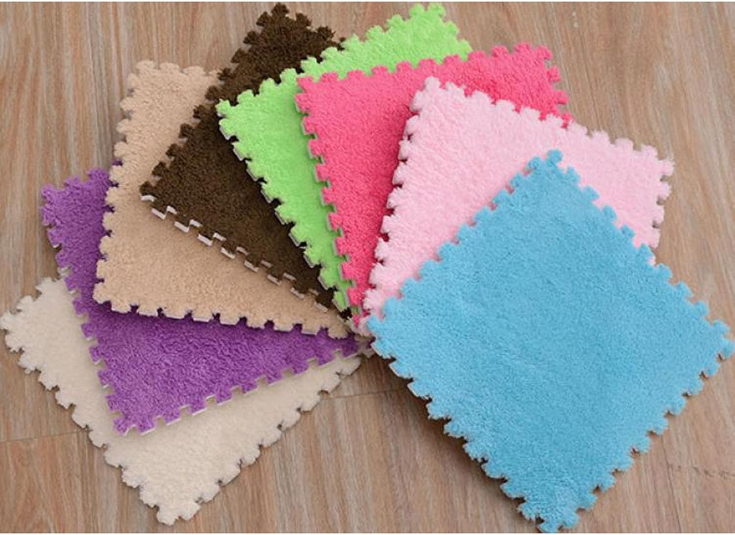 Plüsch-Puzzlematte, 18 Stück quadratische, ineinandergreifende Plüschschaum-Fußmatten, mehrfarbige Teppiche for die Inneneinrichtung(Gray+Light Brown)