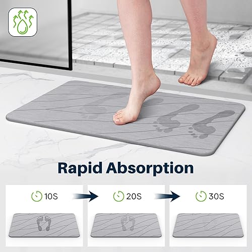 Miniatura 10 de Tapete de baño de piedra de diatomita, tapete de baño de secado rápido, piedra, tierra de diatomeas, antideslizante, absorbente, de secado rápido