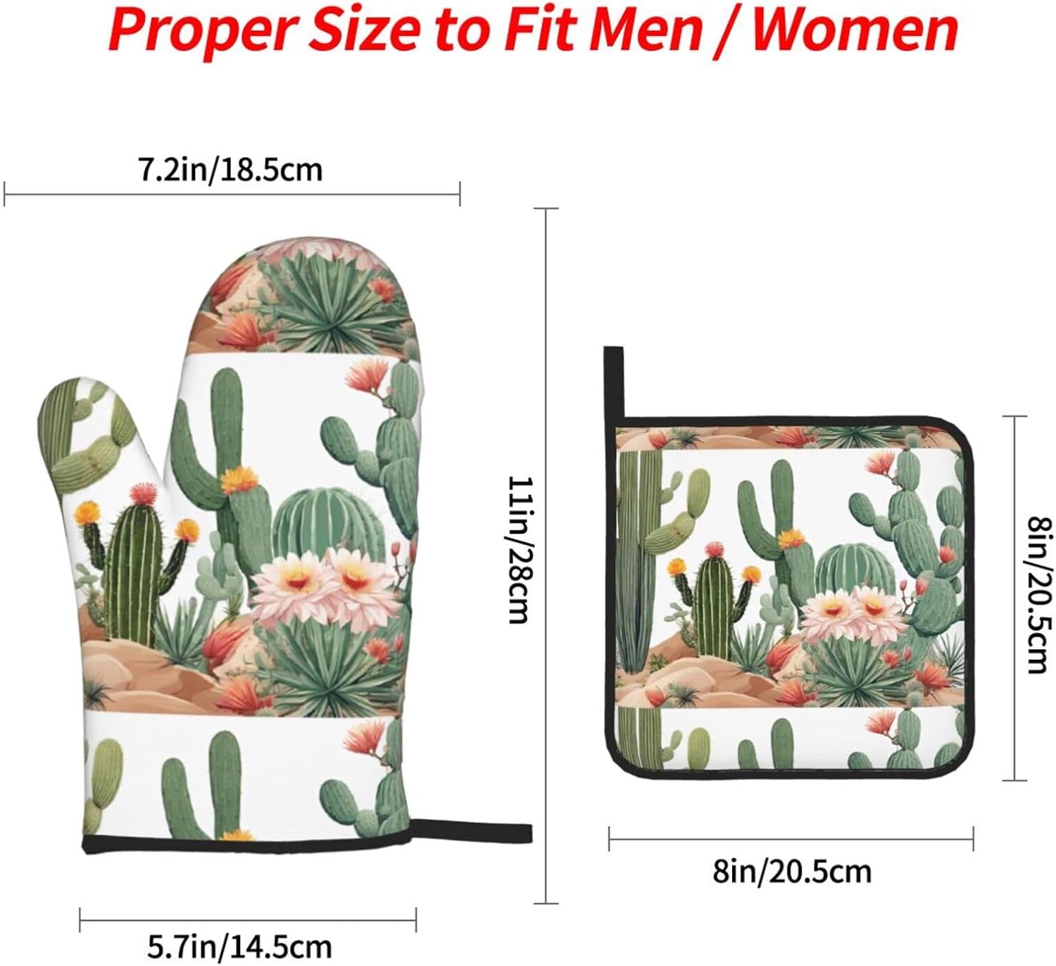 (Plant Flower) Baking 4-Piece Set: 2 Oven Mitts and 2 Pot Holders Heat Resistant Waterproof Hanging Loop for Kitchen Oven Grill Housewarming Gifts