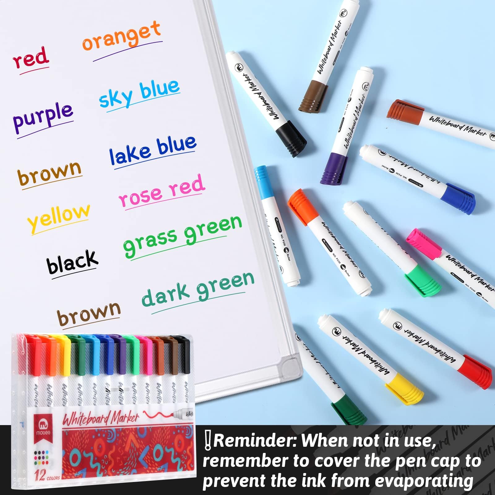 Pennarelli Per Lavagna Bianca Vinabo - Set Da 12 Colori A Punta Fina, Cancellabili Per Scuola E Ufficio - Foto 7