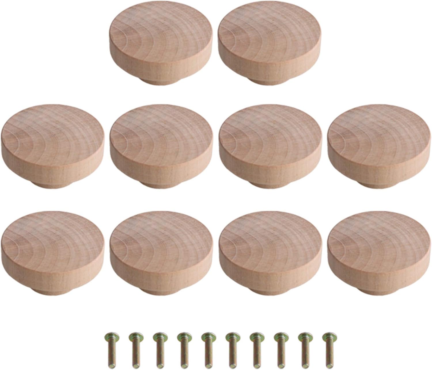 RDEXP Home Accessory 50x25mm Wooden Hardware Round Pull Knobs for Cabinet Drawer Cupboard Cabinet Door Set of 10