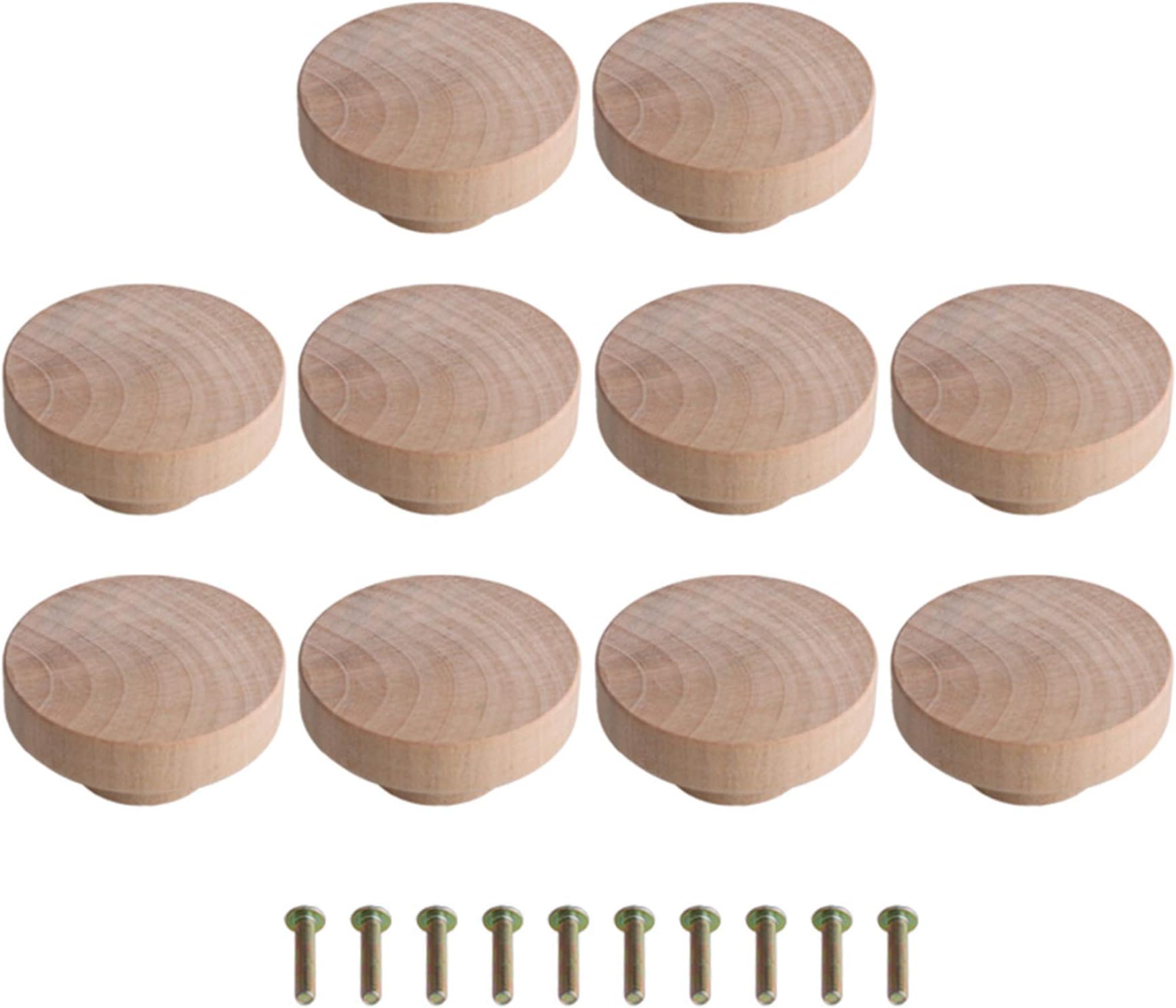 RDEXP Home Accessory 50x25mm Wooden Hardware Round Pull Knobs for Cabinet Drawer Cupboard Cabinet Door Set of 10