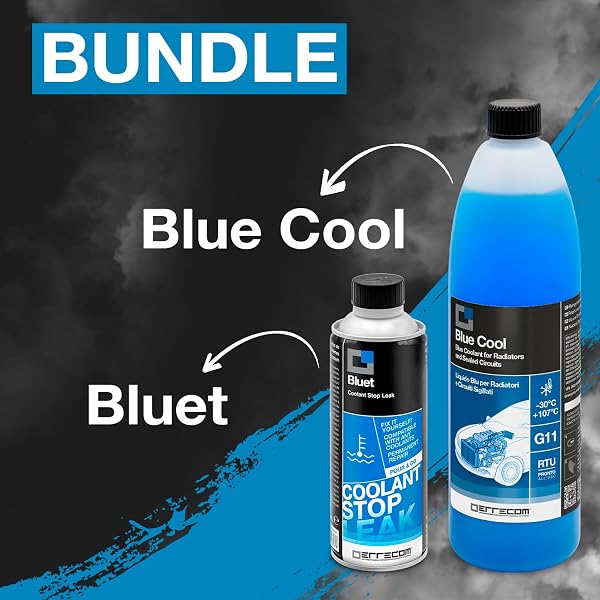 ERRECOM Kit Réparation et Rechargement Circuit de Refroidissement Voiture avec BLUET Stop-Fuites Liquide Radiateur (250mL) + Blue Cool Liquide Radiateur Bleu -30°C/+107°C Prêt à l’Emploi G11 (1 L) - 2