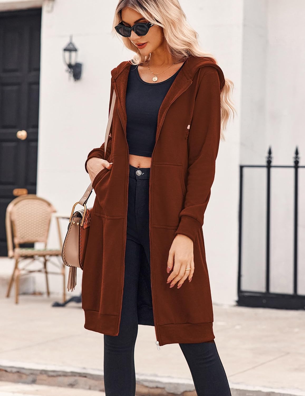 Zeagoo Women's Zip Up Hoodies Oversized Fleece Long Tunic Sweatshirts Casual Long Sleeve 2026 Fall Hoodie Jacket Coat - Image 3