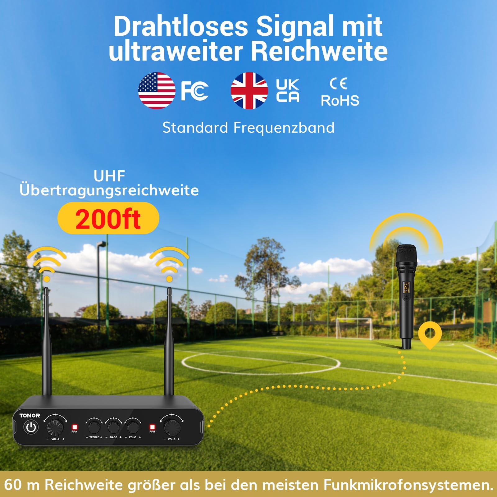TONOR Dual Funkmikrofonen System kabellos, drahtloses Karaoke Mikrofon Set Wireless Microphone Handmikrofon dynamisch mit Empfänger, 60 m für Hochzeit Party Kirche Vortrag Bühne Reden TW350 Schwarz