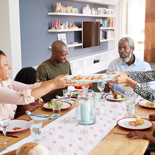 Miniatura 7 de 2 piezas de camino de mesa de piel sintética de Navidad con copos de nieve de lentejuelas blancas, camino de mesa de lentejuelas suaves para