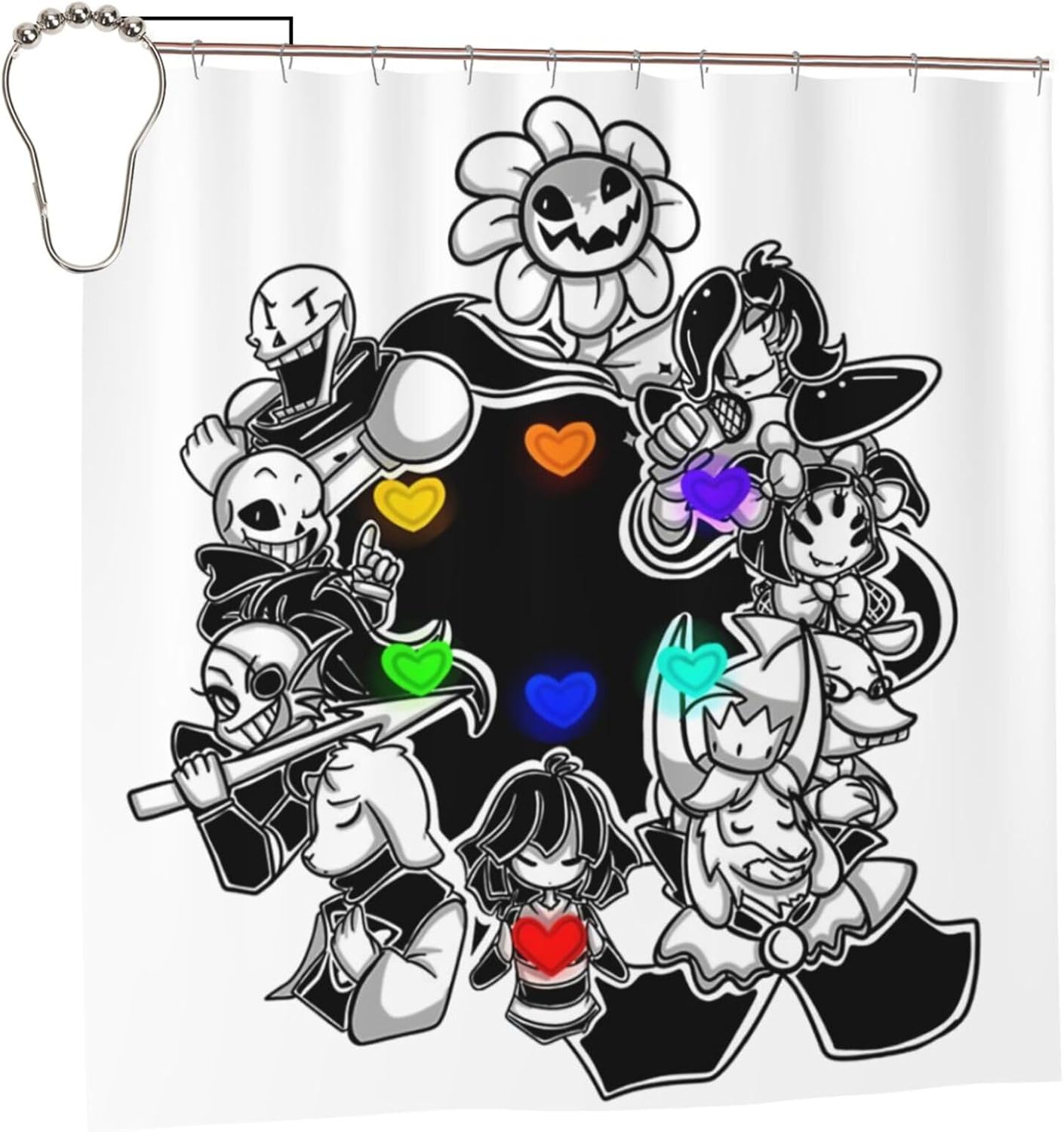 Sglite Shower Curtain Undertale Bath Curtain with Hooks Waterproof Polyester Fabric No Liner
