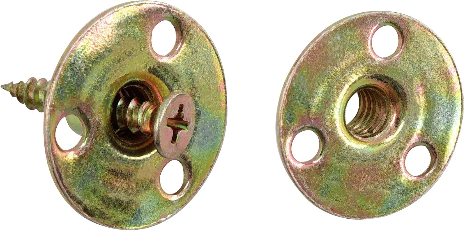 20PCS 1/4"-20Carbon Steel Round Base T-Nut, Brad Hole Tee Nut, Furniture Hardware Flange Insert Female Thread 3-Hole T-Nuts