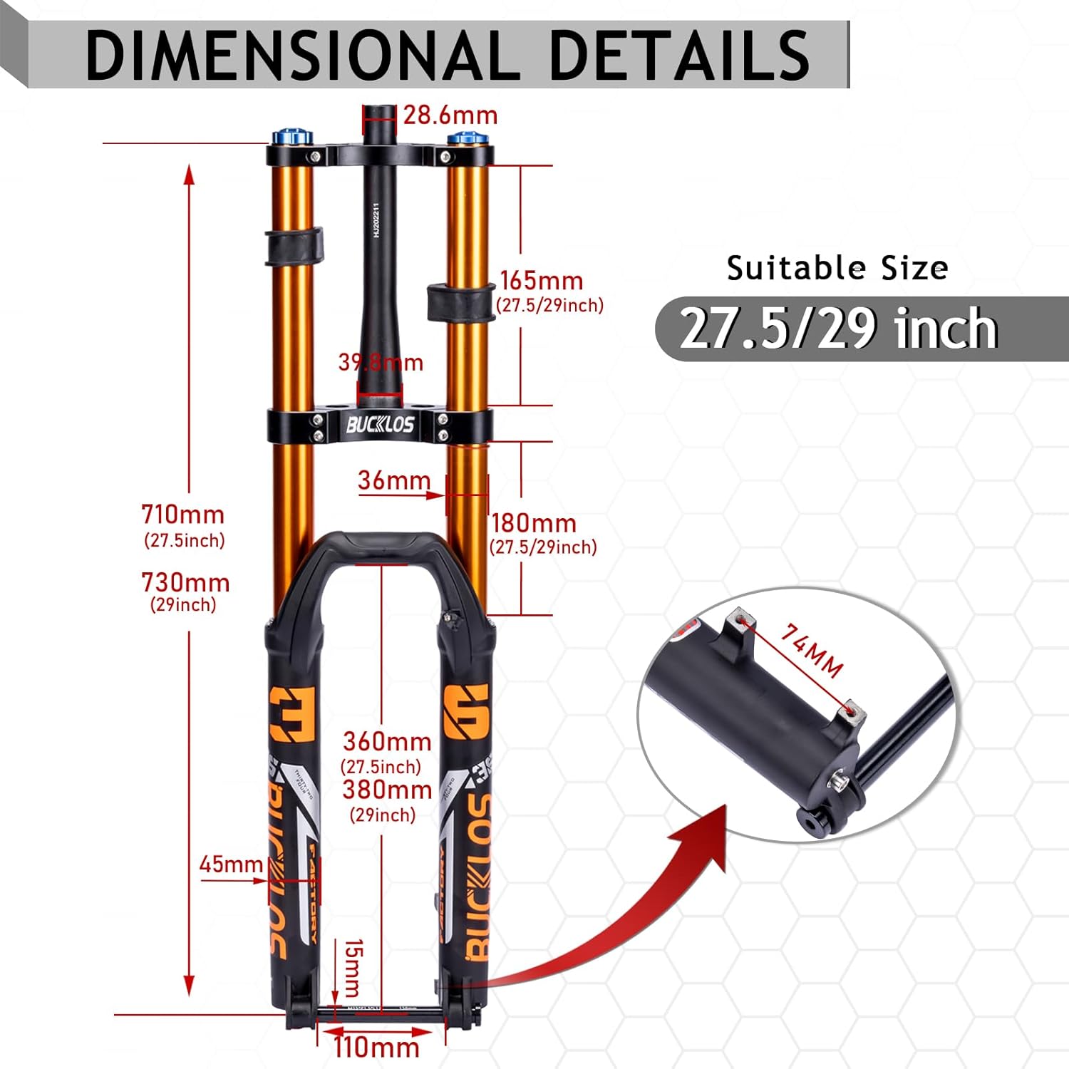 BUCKLOS Downhill Air Suspension Fork 27.5/29 15 * 110mm Boost Tapered, Travel 180mm 36mm Inner Tube Thru Axle Rebound Adjustment Disc Brake Front Forks, fit Mountain Bike AM FR DH ect.