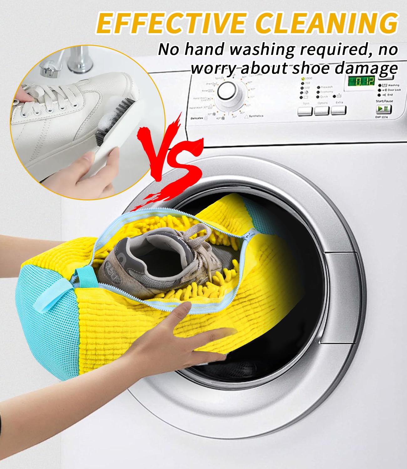 2 Sacs Lavage Chaussures Machine - Nettoyage 360°, Maille Polyester-nylon, Cordon De Serrage, Pour Baskets, Peluches - 9