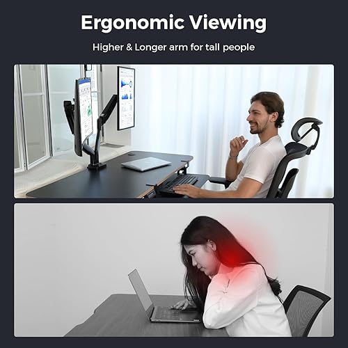 Miniatura 6 de Brazo de monitor doble curvado para monitor de hasta 35 pulgadas, máximo 28.6 libras cada una, brazo de monitor ultra ancho resistente, giratorio de