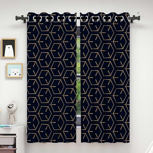 Miniatura 2 de Cortinas negras para sala elegantes modernas, línea geométrica de celosía, puertas de acordeón modernas, decoración oscura para habitación, 55