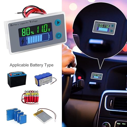 Vista 11 de UMLIFE Medidor de voltaje de capacidad de batería de 12 V 24 V 36 V 72 V CC con alarma Capacidad de batería Indicador de voltaje de batería Azul