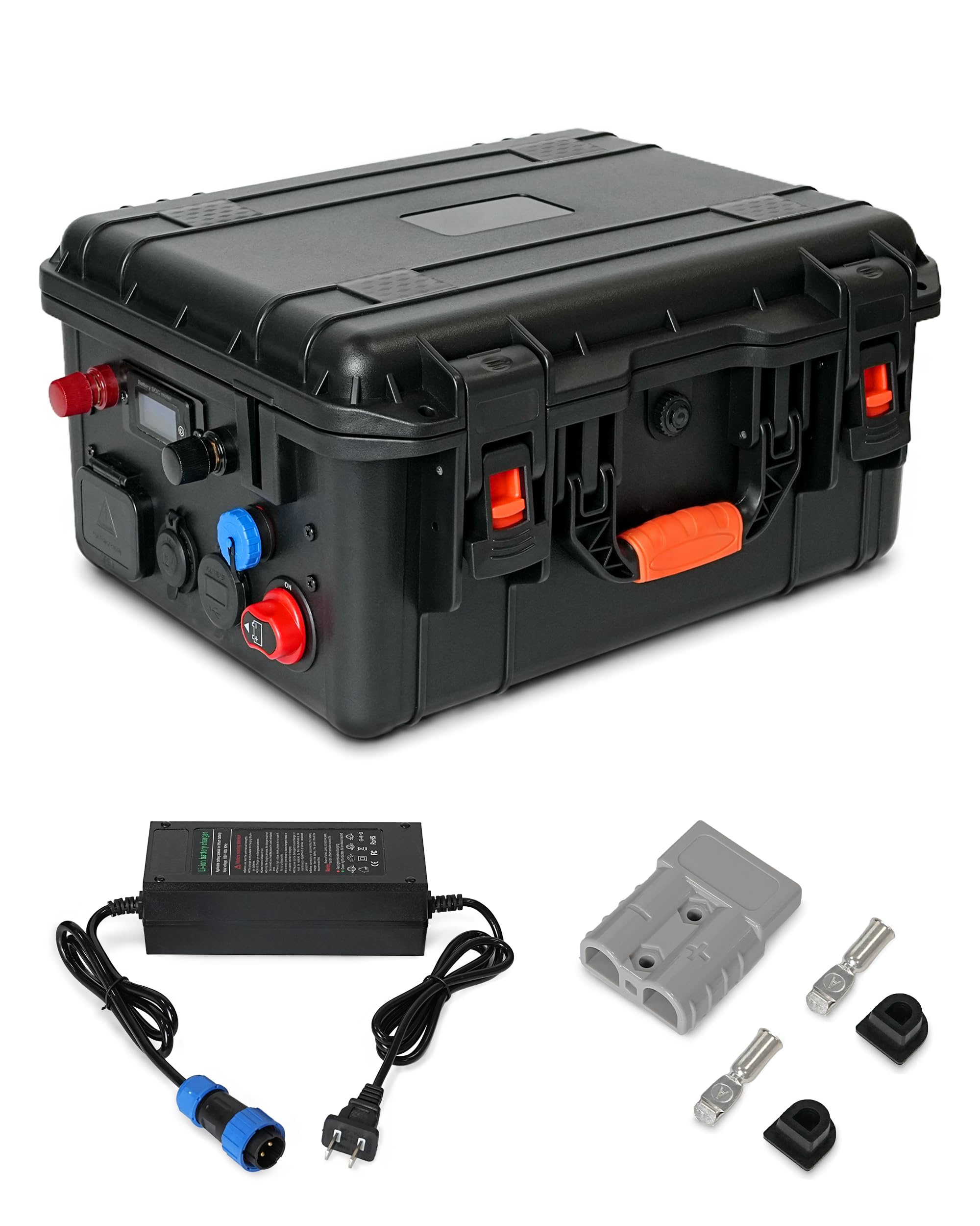 Tragbare Batteriebox für Gruppe 24 Batterien, wasserdichte Marine & RV Batteriebox mit mehreren Anschlüssen, Spannung & Batterieanzeige, für Trolling Motor, Camping, Yacht, Solar und Off-Grid Power