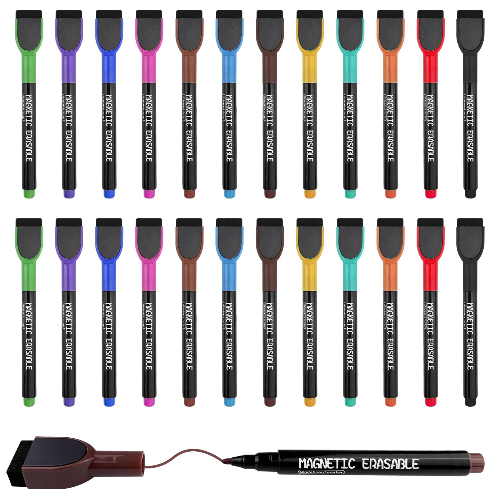 24 Piezas Rotuladores Pizarra Blanca Magnetica, Rotulador Borrable de Punta Fina, Whiteboard Marker con Borrador, Marcadores de Pizarra para el Hogar, Escuela u Oficina (12 Colores)