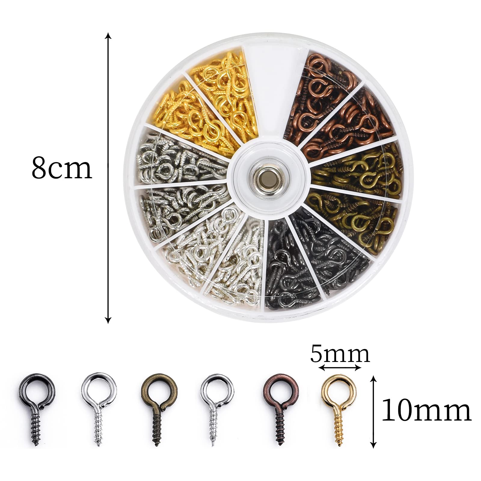 Occhiello a Vite Piccoli, 420 Pezzi Mini Ganci, Viti Filettate, Perno Occhio a Colori Misti per Creazione di Gioielli Artigianato Fai da Te, 5 x 10 mm