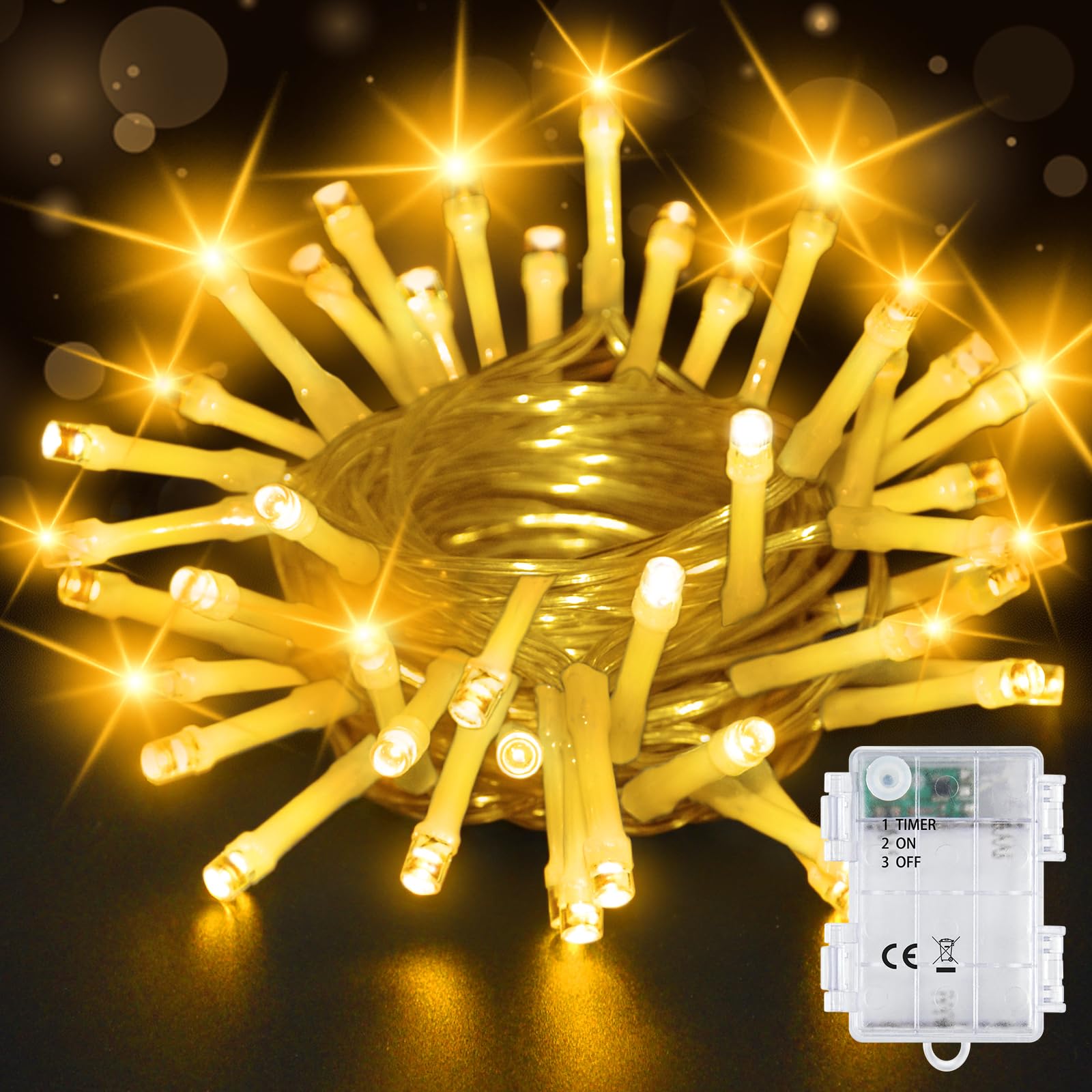 Bzavor 1 Stück Lichterkette Außen Batterie, 5M 20 LED Lichterkette mit Timer 6h, IP65 Wasserdicht LED Lichterkette mit Batterie, Lichterkette Weihnachtsbaum innen Batterie für Weihnachtsdekorationen