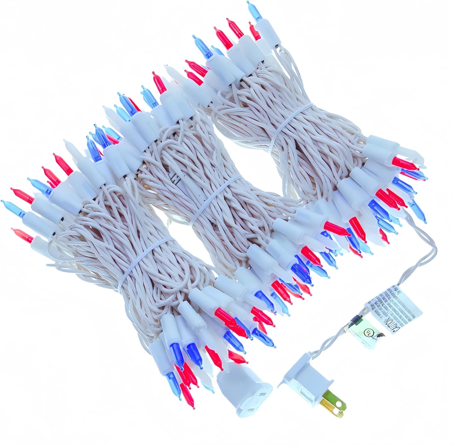 150 LED Red White and Blue US Flag Lights, UL Certified and Commercial Grade 50 Ft White Wire 3-Colored Christmas Lights, for Indoor and Outdoor Party, 4th of July.